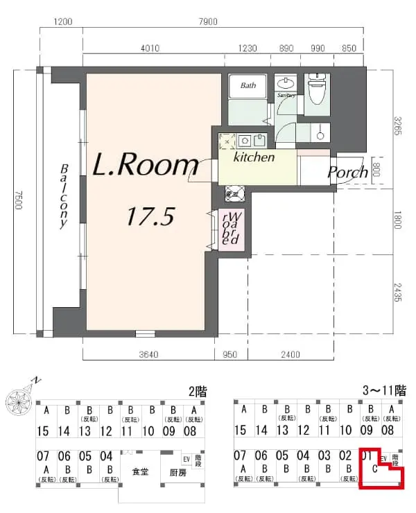 STキューブ Cタイプ、39.00㎡・居室17.5帖の間取り図