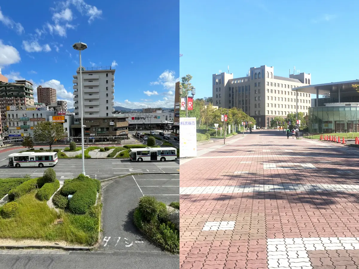 JR南草津駅前と立命館大学びわこ・くさつキャンパス