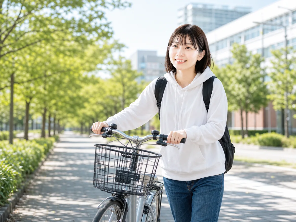 立命館大学BKCへ自転車で通学する女子大学生